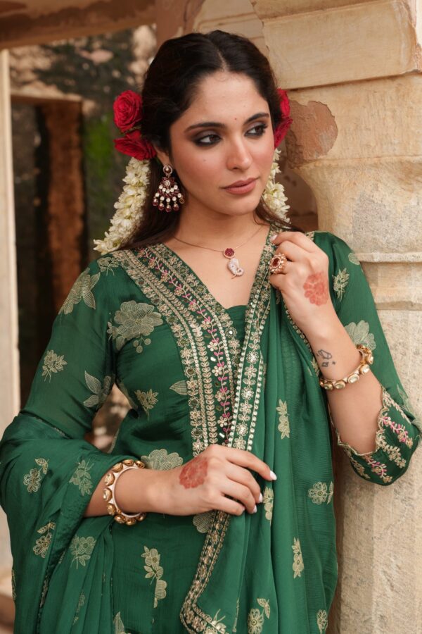 Women Ethnic Motifs Printed Pleated Kurta with Trousers & With Dupatta - Image 2