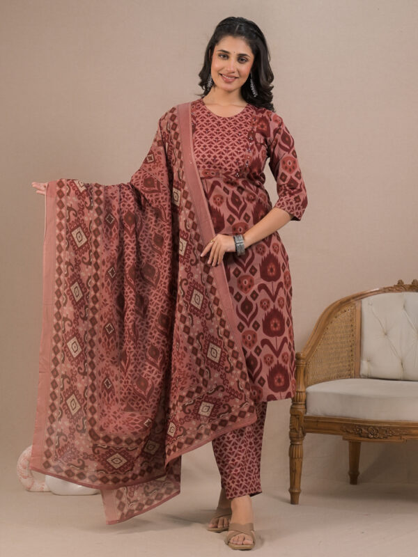 Women Ethnic Motifs Printed Cotton Straight Kurta with Palazzo & Dupatta - Image 8