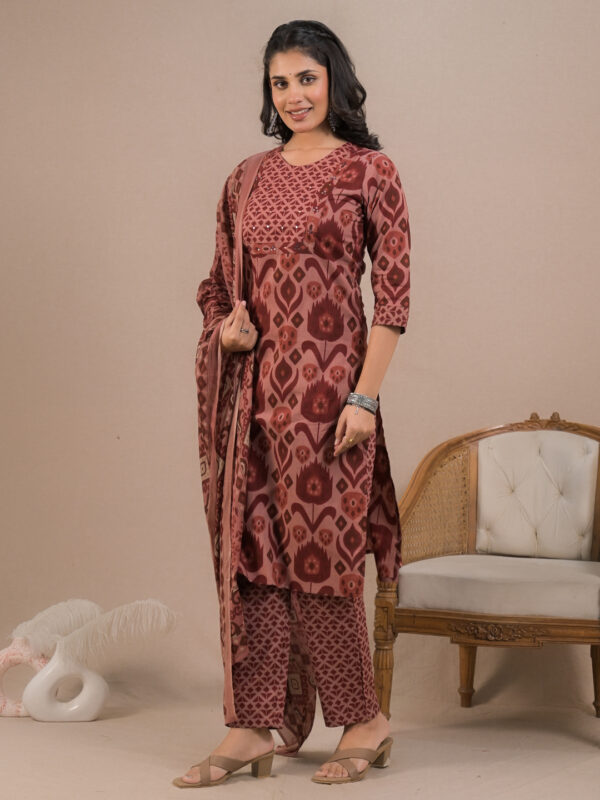 Women Ethnic Motifs Printed Cotton Straight Kurta with Palazzo & Dupatta - Image 2