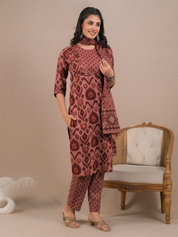 Women Ethnic Motifs Printed Cotton Straight Kurta with Palazzo & Dupatta - Image 4