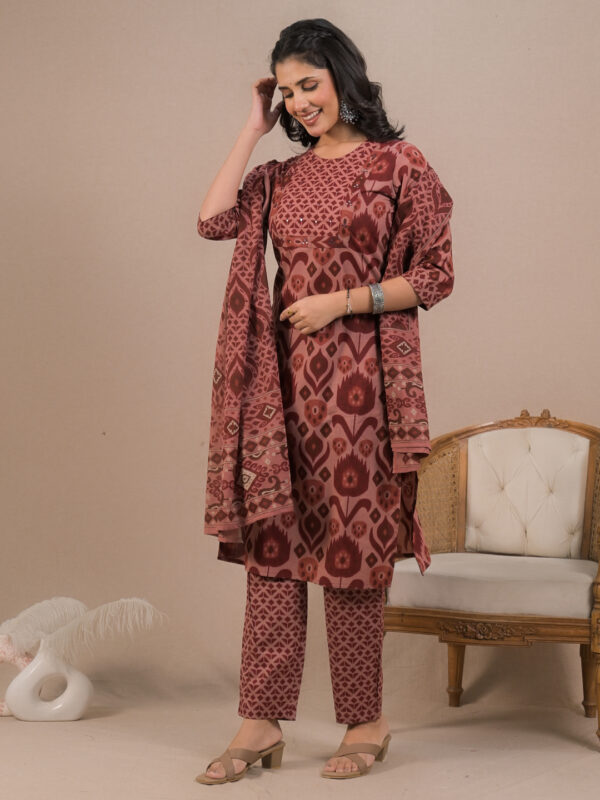 Women Ethnic Motifs Printed Cotton Straight Kurta with Palazzo & Dupatta