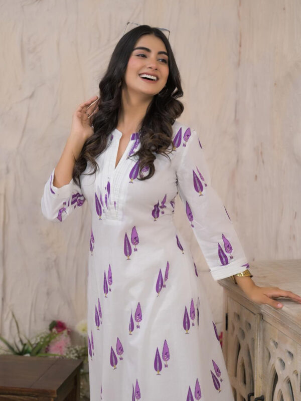 Straight Style Cotton Fabric Purple Color Kurta and Bottom with Dupatta - Image 6