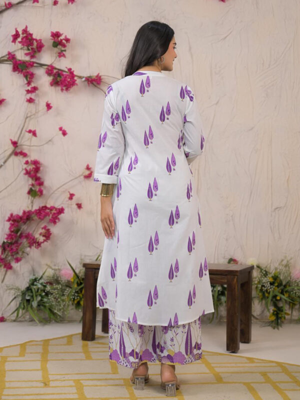 Straight Style Cotton Fabric Purple Color Kurta and Bottom with Dupatta - Image 3