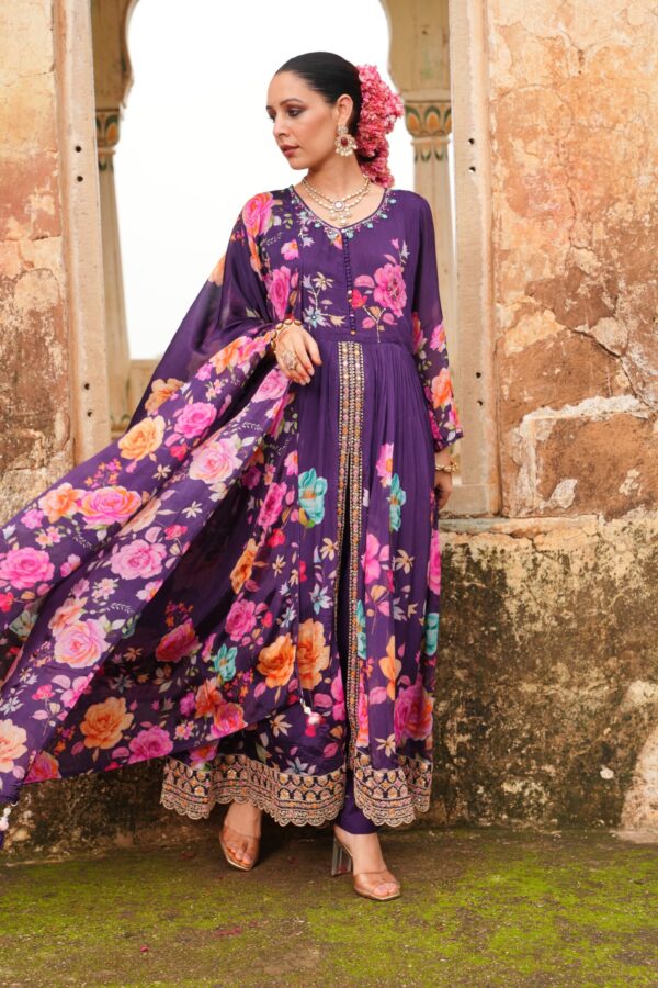 Women Floral Print Anarkali Kurta with Pants & Dupatta Set - Image 2