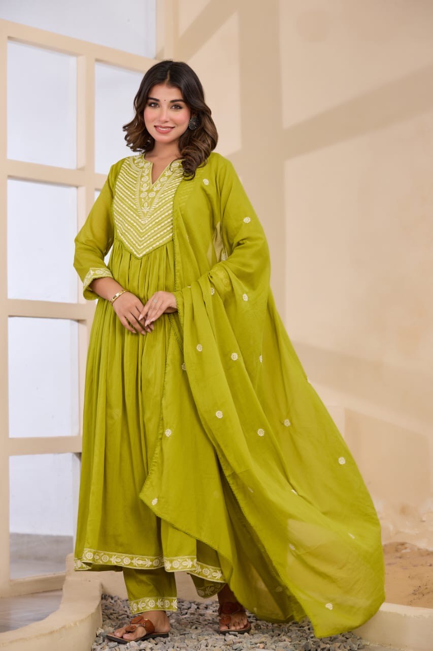 Lime Green Floral Embroidered ...