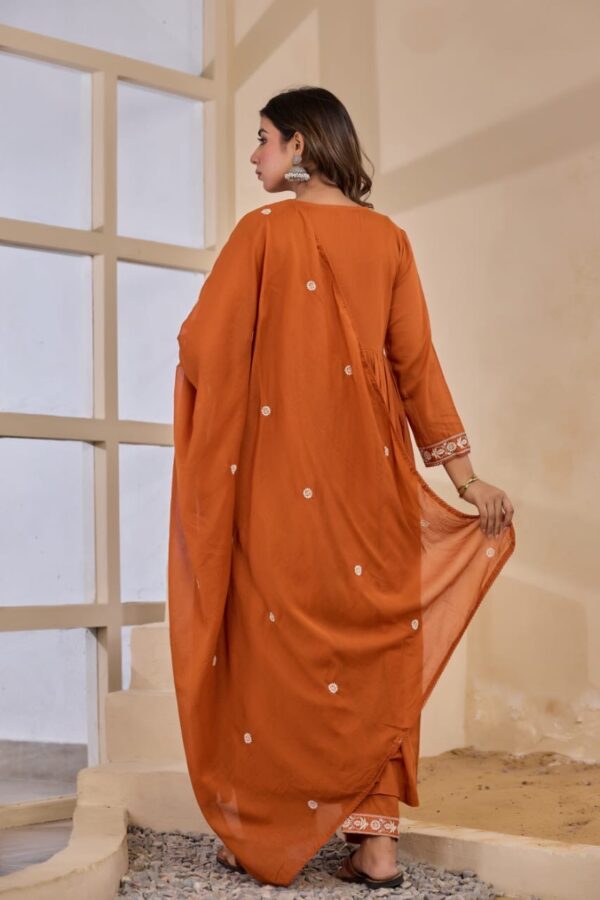 Women Floral Embroidered Anarkali Kurta with Trousers & With Dupatta - Image 3