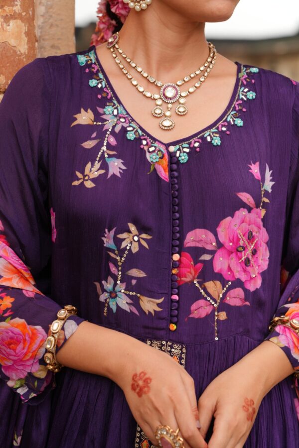 Women Floral Print Anarkali Kurta with Pants & Dupatta Set - Image 3