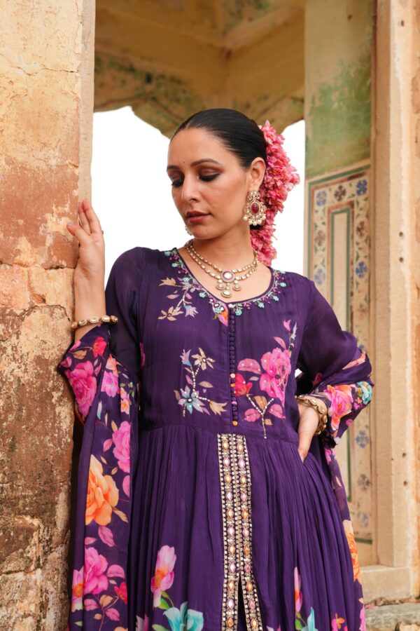 Women Floral Print Anarkali Kurta with Pants & Dupatta Set - Image 6