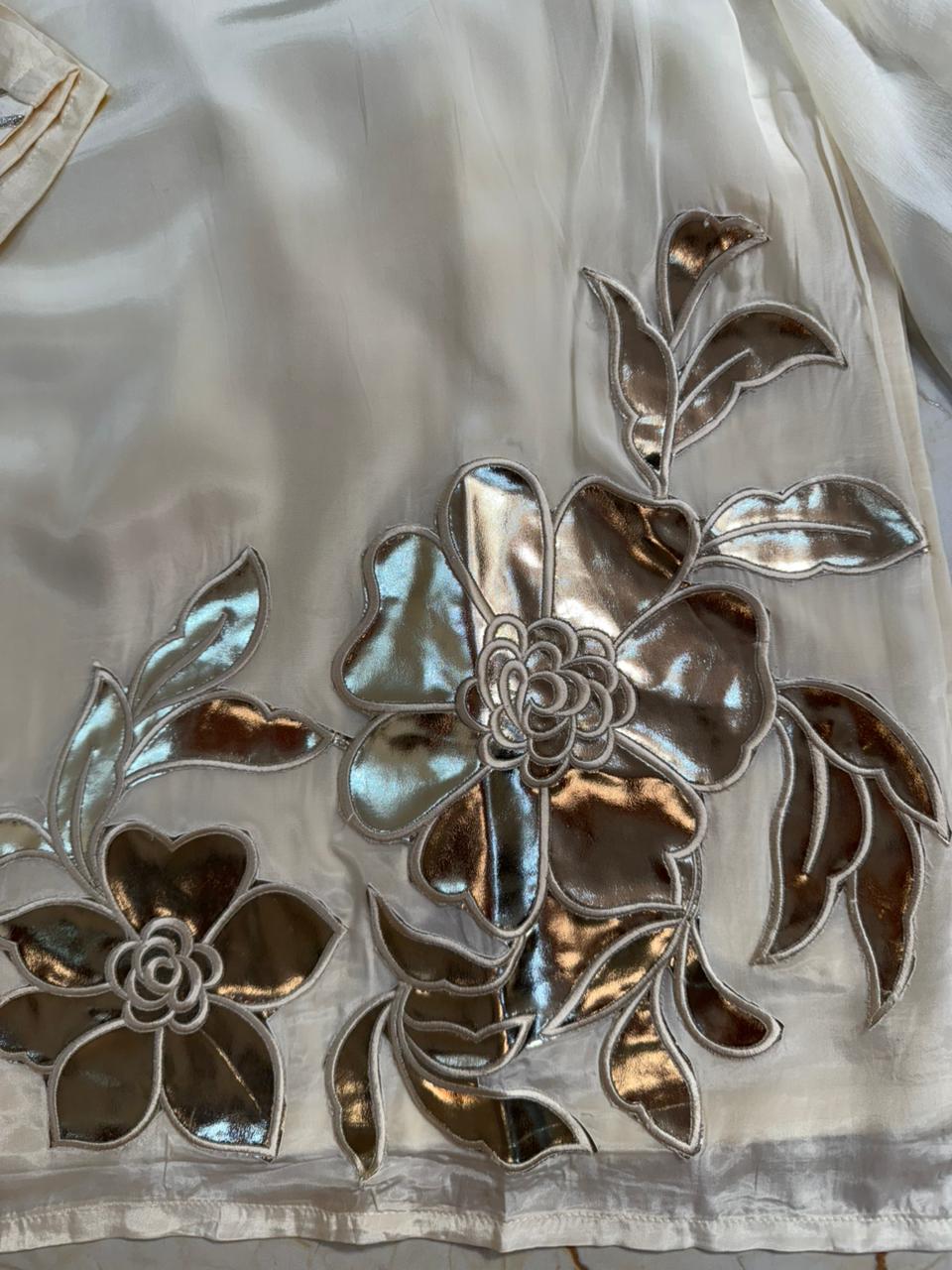 Premium Crepe Three Piece Suit with Beautiful Leather Work Detailings - Image 2