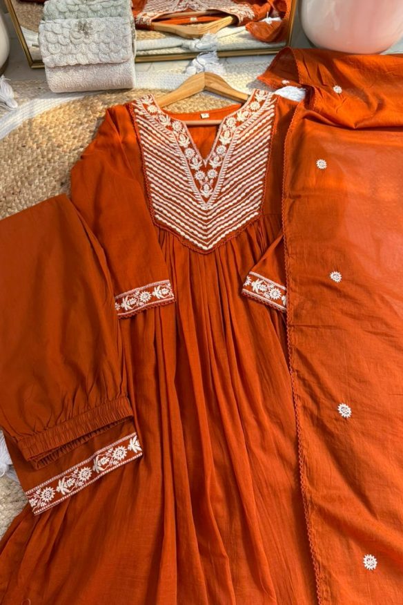 Mul Cotton Three Piece Anarkali Suit