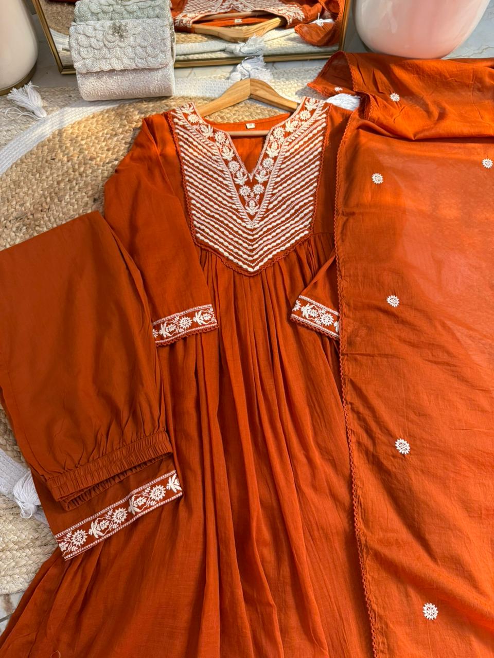 Mul Cotton Three Piece Anarkali Suit