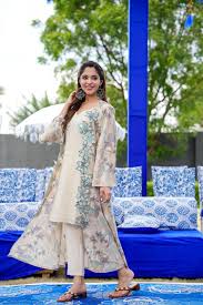 Elegant Ecru Straight Fusion Wear 3 Piece Set - Image 6