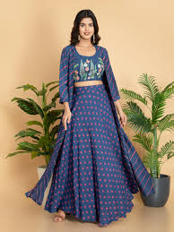 Suti Women FUSION WEAR 3PC SKIRT SHRUG SET WITH COLORFUL EMBROIDERED - Image 3